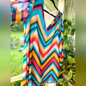 Sheer Multicolored Zigzag Hippie Dress